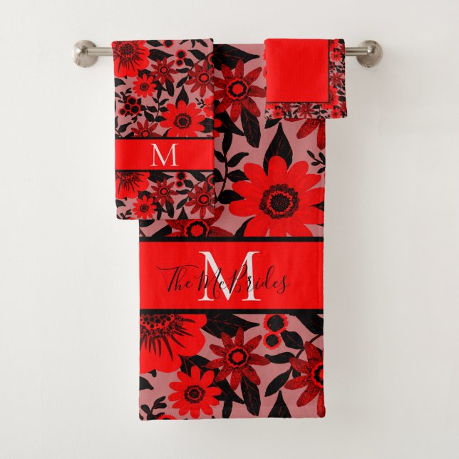Mit Monogramm Rot, Schwarz und Rosa Dschungel Badhandtuch Set (Insitu)