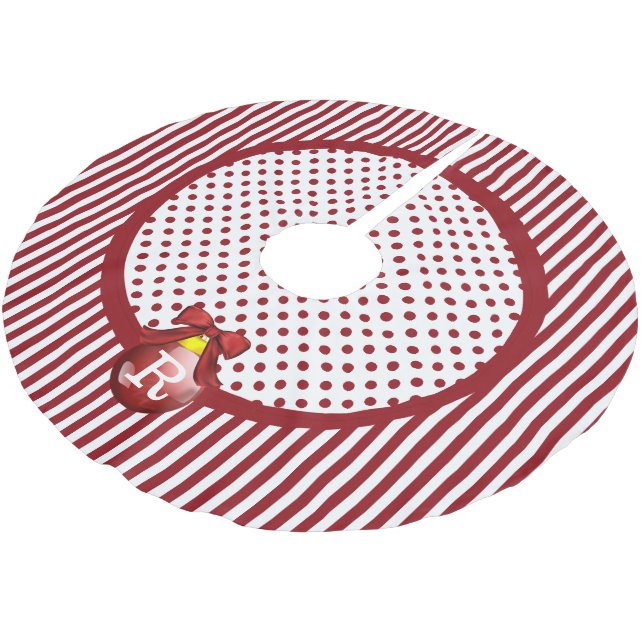 Mit Monogramm Rot-Weiß-Weihnachtsrock Polyester Weihnachtsbaumdecke (Schrägansicht)