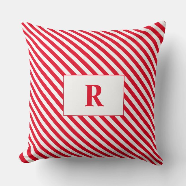 Mit Monogramm Rot/Weiße Streifen Kissen (Vorderseite)