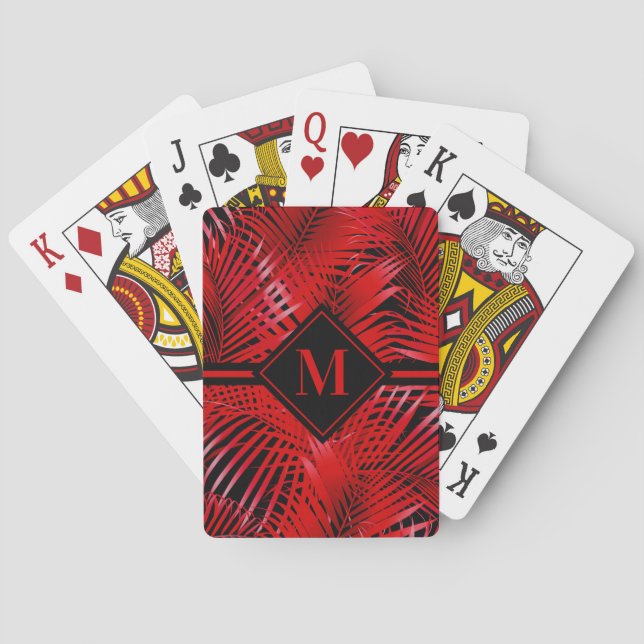 Mit Monogramm Rote Palme Spielkarten (Rückseite)