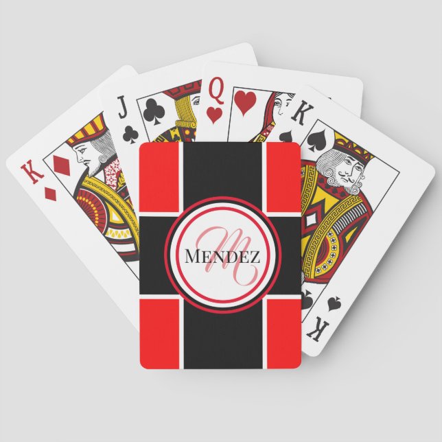 Mit Monogramm rote und schwarz-klassische Spielkar Spielkarten (Rückseite)