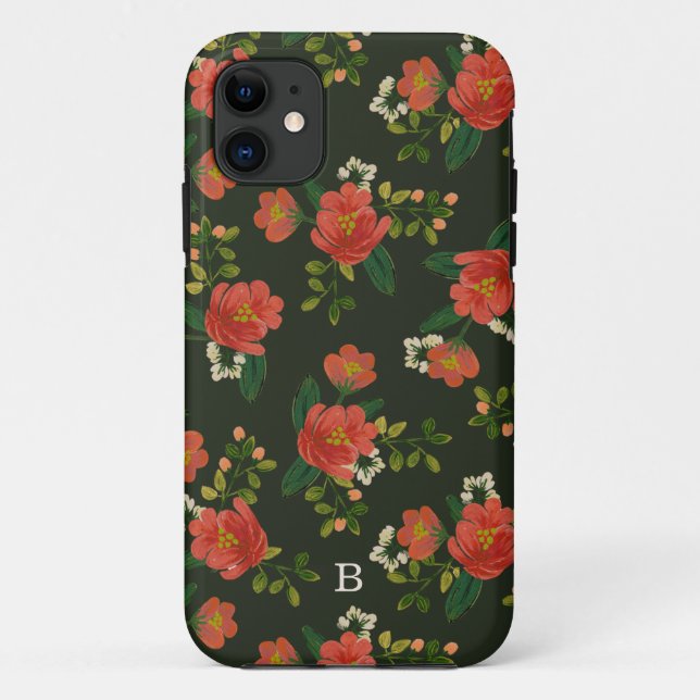 Mit Monogramm | roter Blumenstrauß Case-Mate iPhone Hülle (Rückseite)