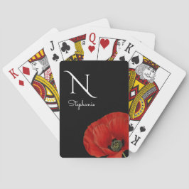 mit Monogramm roter Mohn auf schwarz  Spielkarten