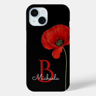 Mit Monogramm Roter Mohn auf schwarz Stilvoll Case-Mate iPhone Hülle