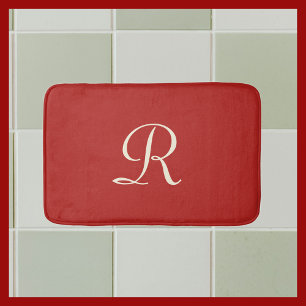 Mit Monogramm, roter und cremefarbener Spül Badematte