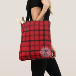Mit Monogramm roter und schwarzer Tartan kariert Tasche