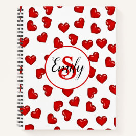 mit Monogramm Rotes Herzmuster auf Weiß Notizbuch