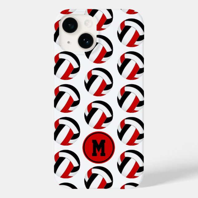 mit Monogramm, rotes Volleyballmuster Case-Mate iPhone 14 Hülle (Rückseite)