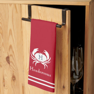 Mit Monogramm Rotes Weiß Krab Kochnische Handtuch