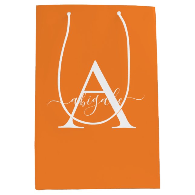 Mit Monogramm Royal Orange | Minimalistisches Eleg Mittlere Geschenktüte (Vorderseite)