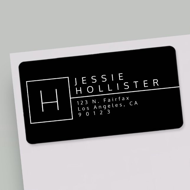 Mit Monogramm Rücksendeadresse Schwarz/Weiß Adressaufkleber (Von Creator hochgeladen)