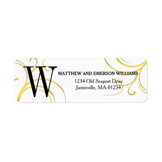 Mit Monogramm Rücksendeadressen-Aufkleber aus Gold (Vorne)