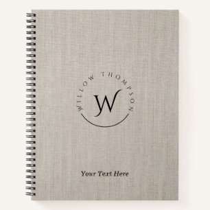 Mit Monogramm Rustikale Beige Linen Elegantes Skri Notizbuch