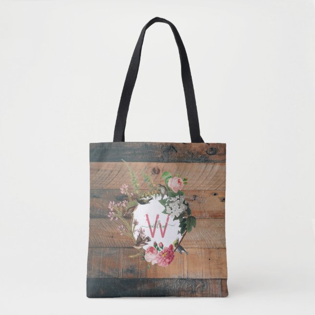Mit Monogramm rustikale Blume Tasche (Vorderseite)