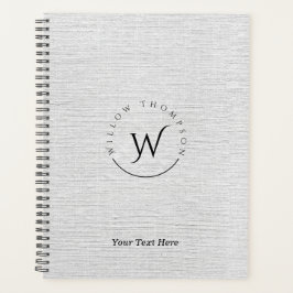 Mit Monogramm Rustikale Gray Linen Elegantes Skrip Planer