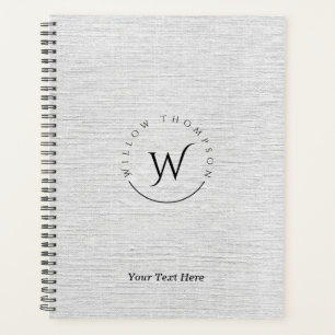 Mit Monogramm Rustikale Gray Linen Elegantes Skrip Planer