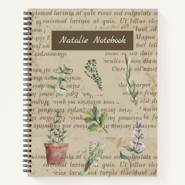 Mit Monogramm rustikaler Landkräutergarten Notizbuch (Vorderseite)