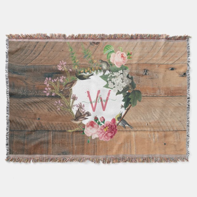 Mit Monogramm Rustikales Holz Vintage Blume Decke (Vorderseite)