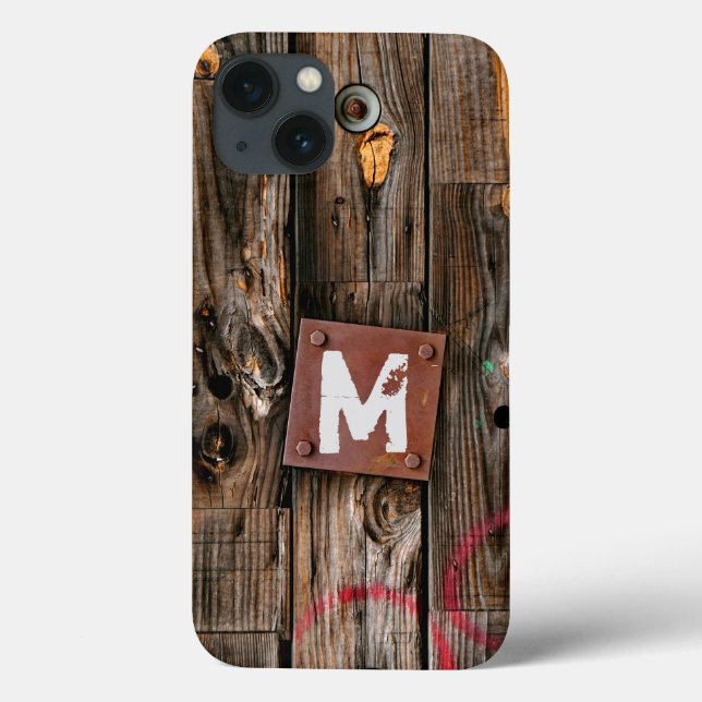 Mit Monogramm rustikales Holzmuster Case-Mate iPhone Hülle (Rückseite)