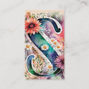 Mit Monogramm S Daisy Floral Watercolor QR-Logo Visitenkarte