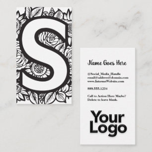 Mit Monogramm S Floral Black and White Company Log Visitenkarte