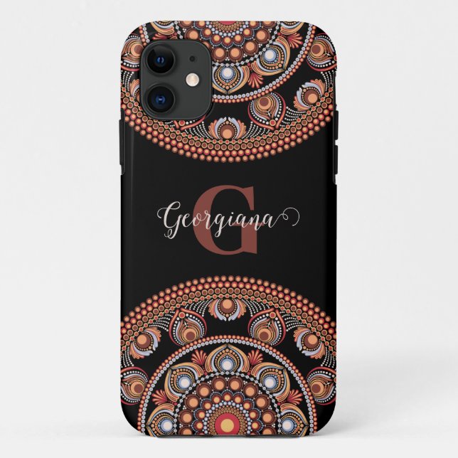 Mit Monogramm Safari Sunset Bohemisch Dot Mandala Case-Mate iPhone Hülle (Rückseite)