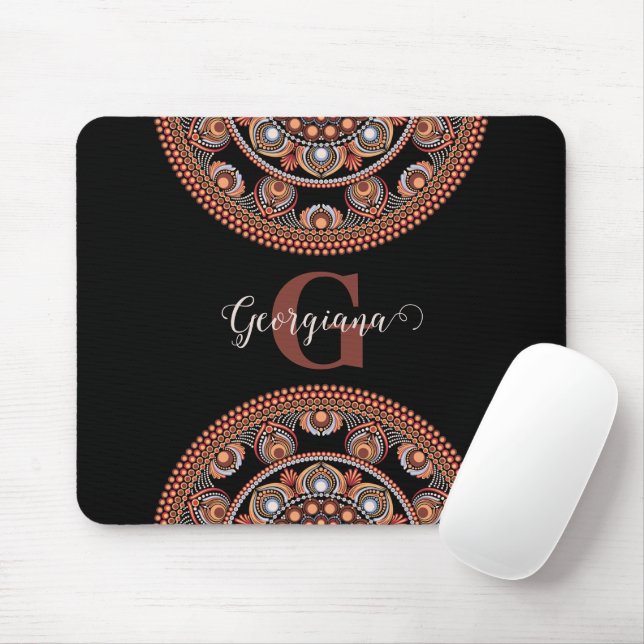 Mit Monogramm Safari Sunset Bohemisch Dot Mandala Mousepad (Mit Mouse)