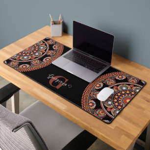 Mit Monogramm Safari Sunset Bohemisch Dot Mandala Schreibtischunterlage