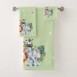 Mit Monogramm Safari-Tier im Dschungel l Green Badhandtuch Set