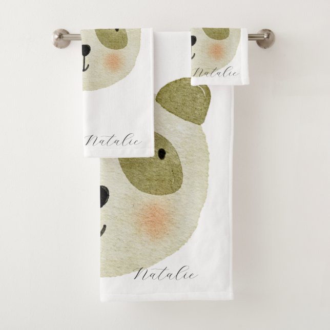 Mit Monogramm Safari-Tiere in modernem Drehbuch Badhandtuch Set (Insitu)