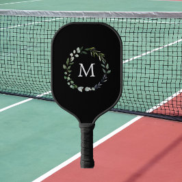 Mit Monogramm Sage Green Blätter Grünfläche Kranz Pickleball Schläger