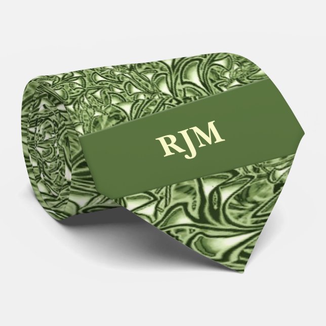 Mit Monogramm Sage Green Paisley Necktie Krawatte (Gerollt)