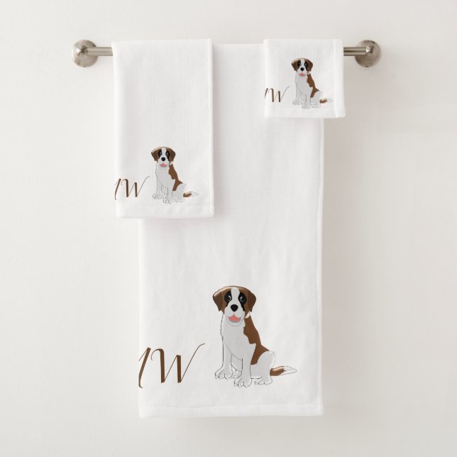 Mit Monogramm Saint Bernard Dog Design Badhandtuch Set (Insitu)
