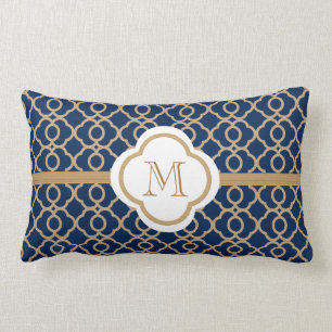 Mit Monogramm Sapphire Blue und Gold Marokko Lendenkissen