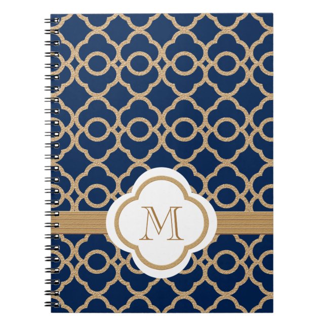Mit Monogramm Sapphire Blue und Gold Marokko Notizblock (Vorderseite)