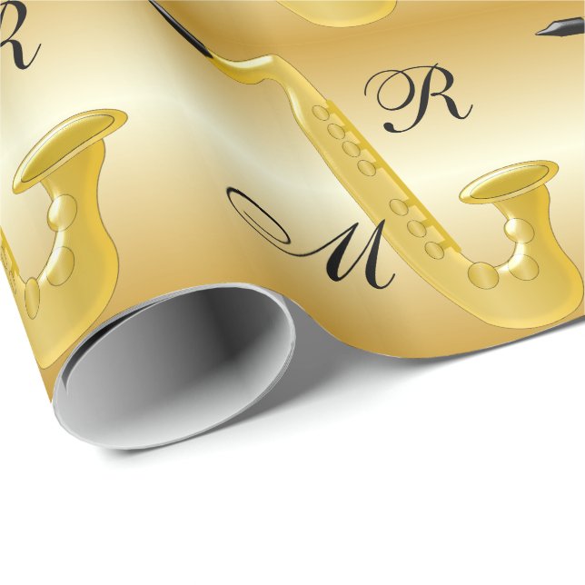 Mit Monogramm Saxophone-Gold gefärbt Geschenkpapier (Rolleneckpunkt)