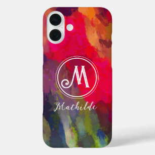 Mit Monogramm Scarlet Abstrakt Art Muster iPhone 16 Plus Hülle