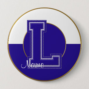 Mit Monogramm Schaltfläche für die Schule, Blau-We Button