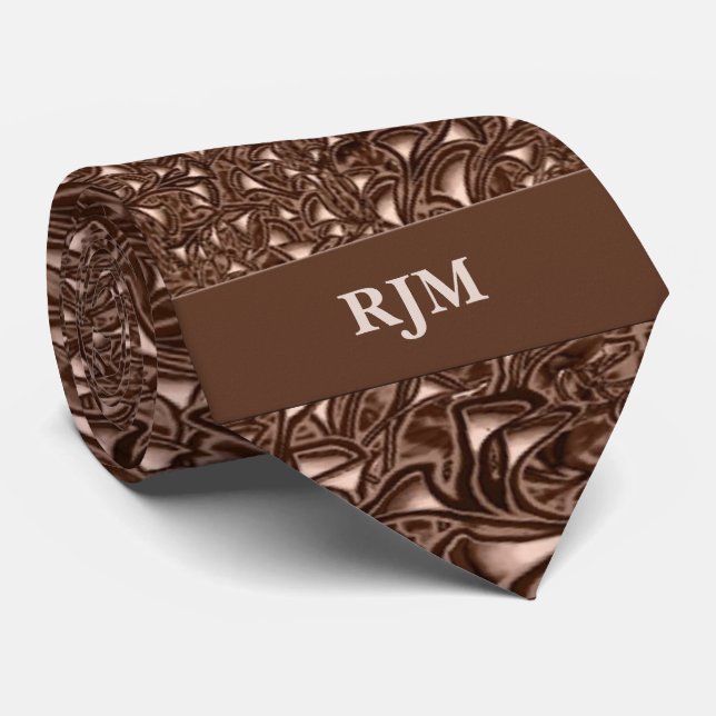 Mit Monogramm Schokolade Creme Paisley Necktie Krawatte (Gerollt)