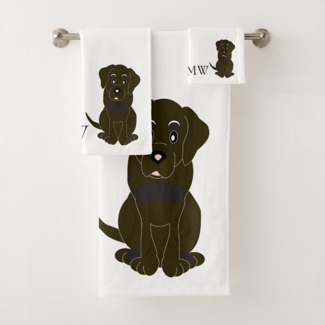 Mit Monogramm Schokolade-Labrador-Hunddesign Badhandtuch Set (Insitu)