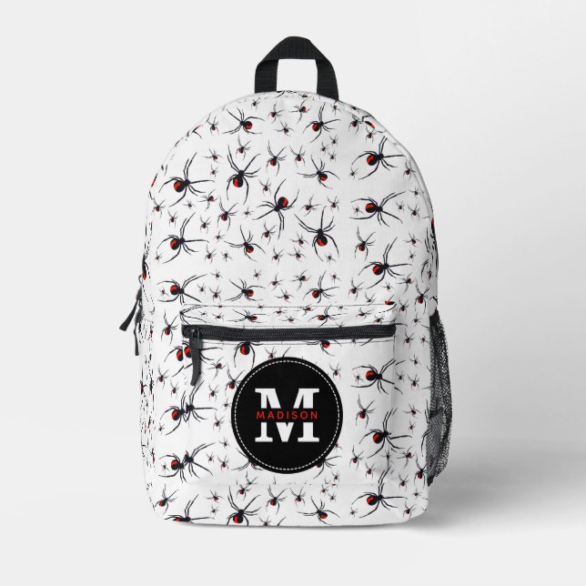 Mit Monogramm School Red & Black Spider Pattern Bedruckter Rucksack (Vorderseite)