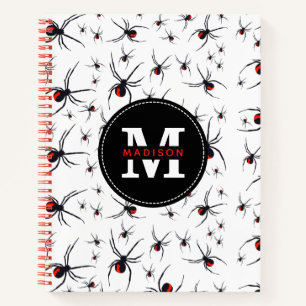 Mit Monogramm School Red & Black Spider Pattern Notizbuch