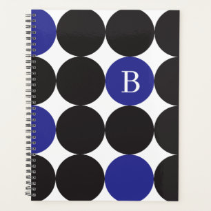 Mit Monogramm, schwarz-blaues Punktmuster Planer