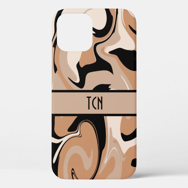 Mit Monogramm Schwarz-Braun-Marmor-Design Case-Mate iPhone Hülle (Rückseite)