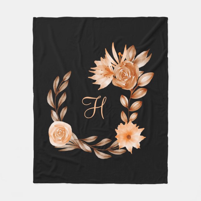 Mit Monogramm Schwarz-Braun- und Pfirsichvlies Fleecedecke (Vorderseite)