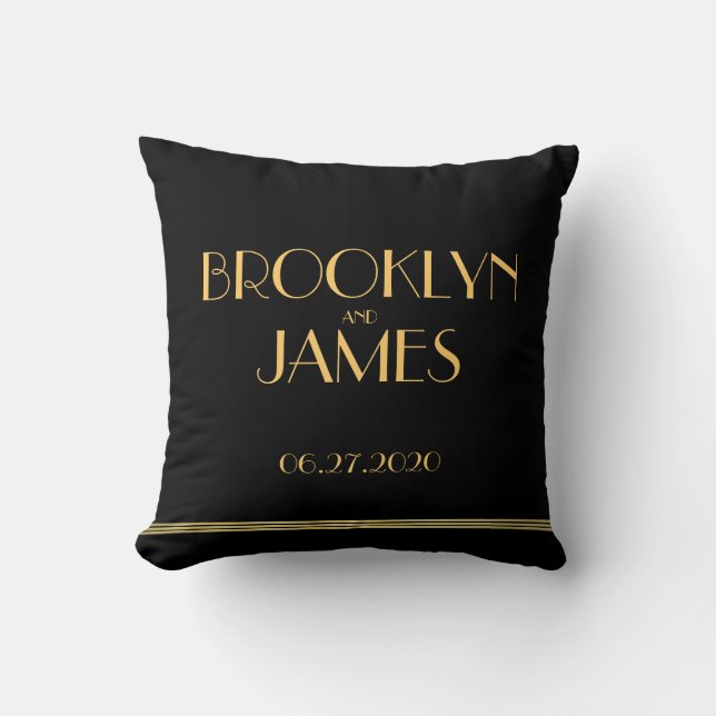 Mit Monogramm Schwarz-Gatsby-Hochzeitskissen Kissen (Vorderseite)