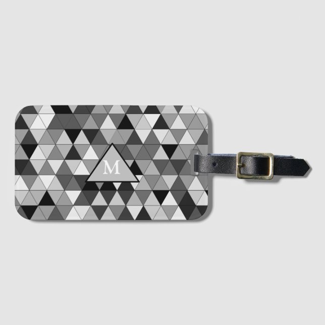 Mit Monogramm Schwarz-Grau-Dreieck Gepäckreise Gepäckanhänger (Vorderseite (Horizontal))