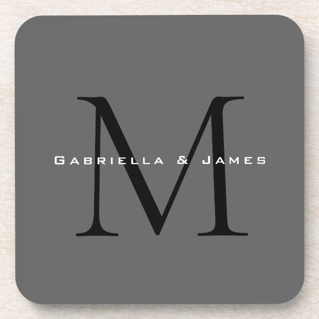 Mit Monogramm Schwarz-Grau-Kalligrafie-Hochzeit Getränkeuntersetzer (Vorderseite)