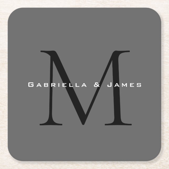 Mit Monogramm Schwarz-Grau-Kalligrafie-Hochzeit Rechteckiger Pappuntersetzer (Vorderseite)