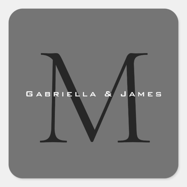 Mit Monogramm-Schwarz-Grau-Kalligraphie Quadratischer Aufkleber (Vorderseite)